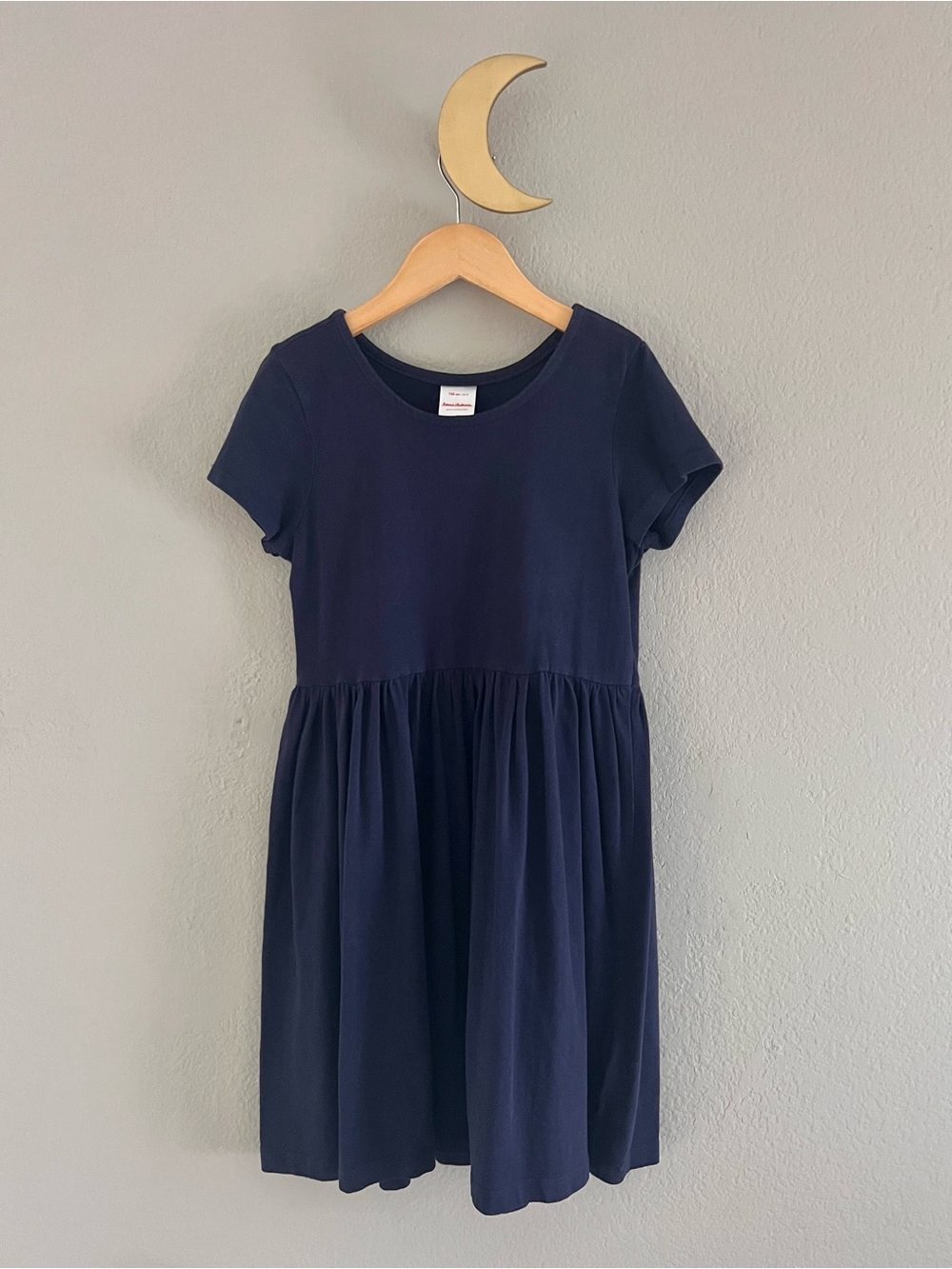 Hanna Andersson Navy Short Sleeve Gathered Knit Dress